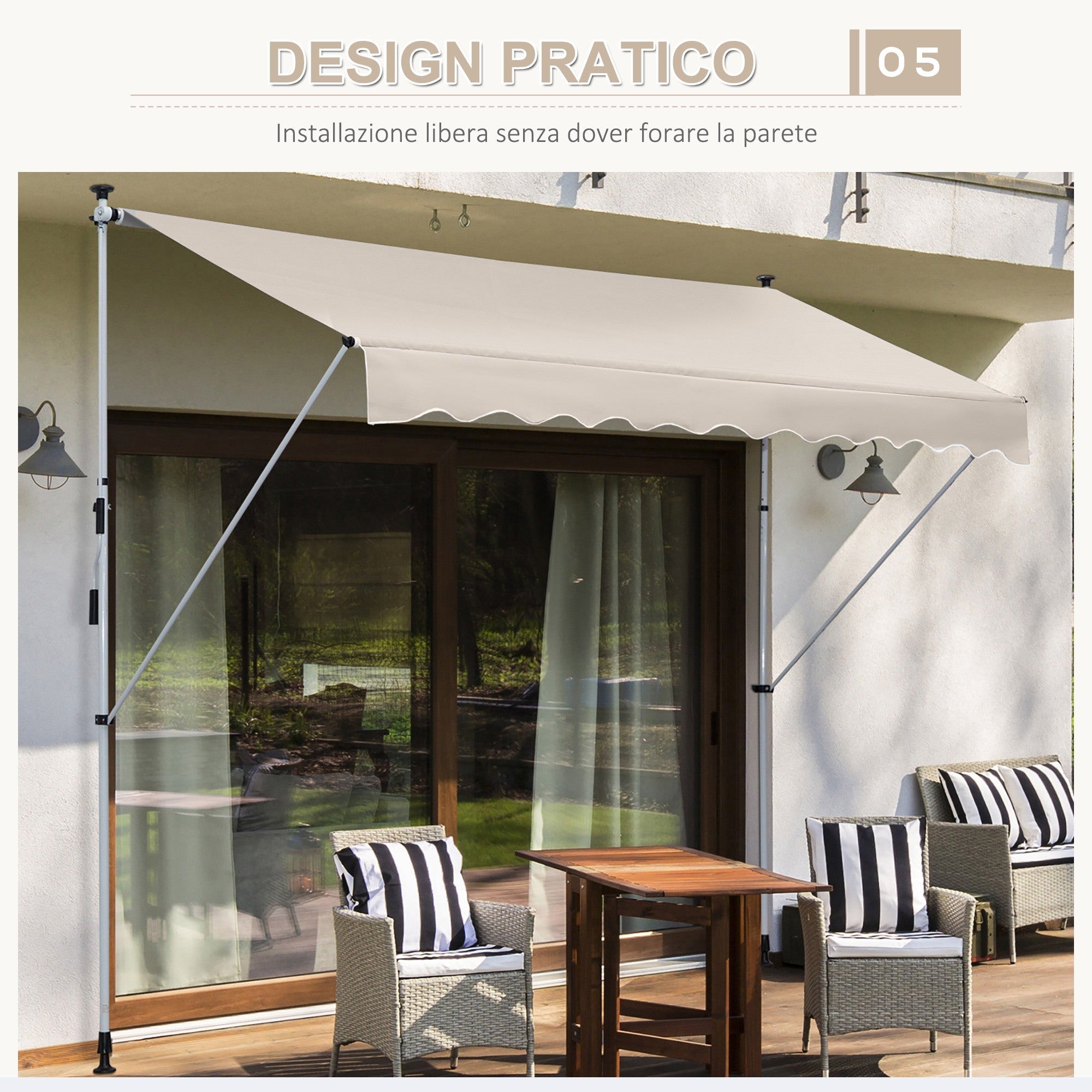 EASYCOMFORT Awning with Arms 4x1.2m with Crank and Telescopic Structure, Khaki