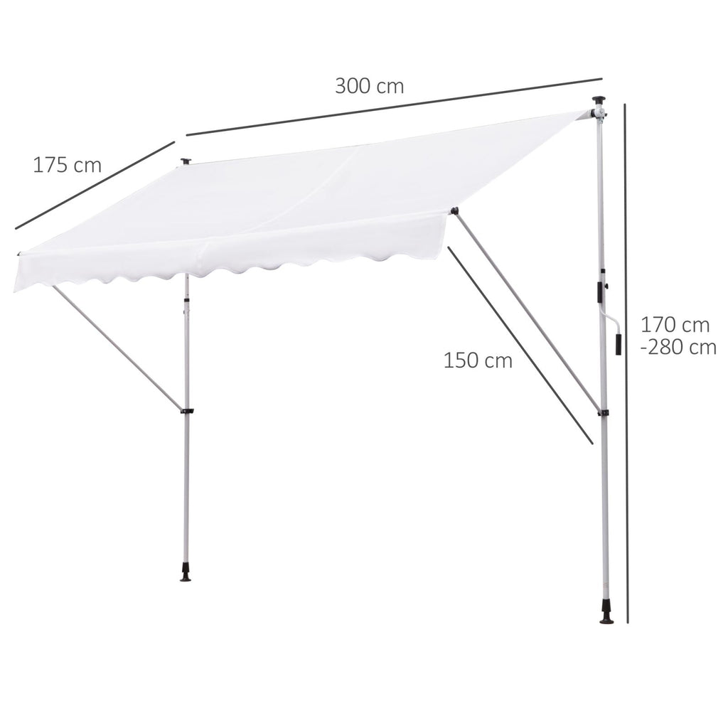 EASYCOMFORT Awning with Arms 3x1.5m with Crank and Telescopic Structure, White