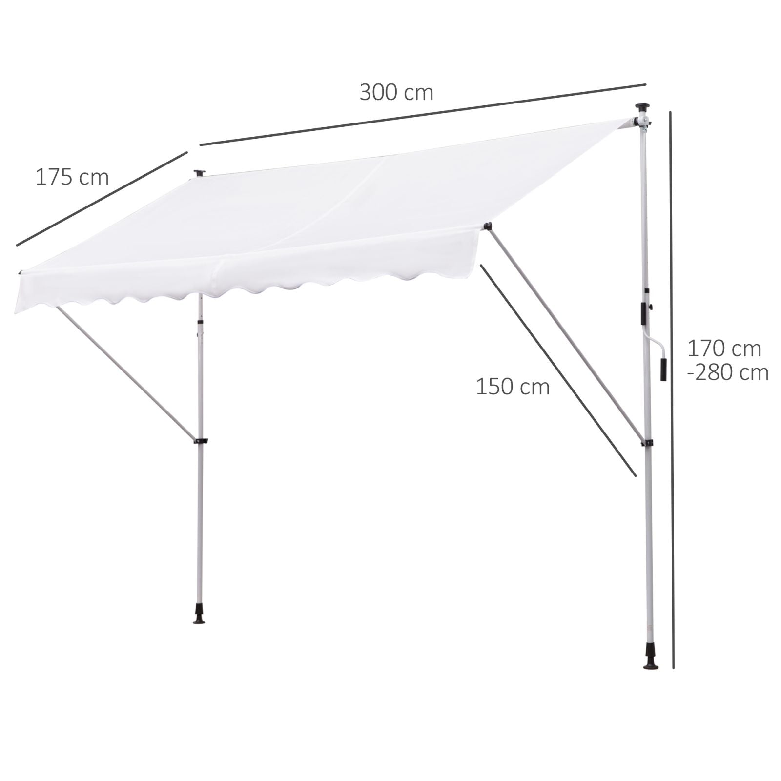 EASYCOMFORT Awning with Arms 3x1.5m with Crank and Telescopic Structure, White