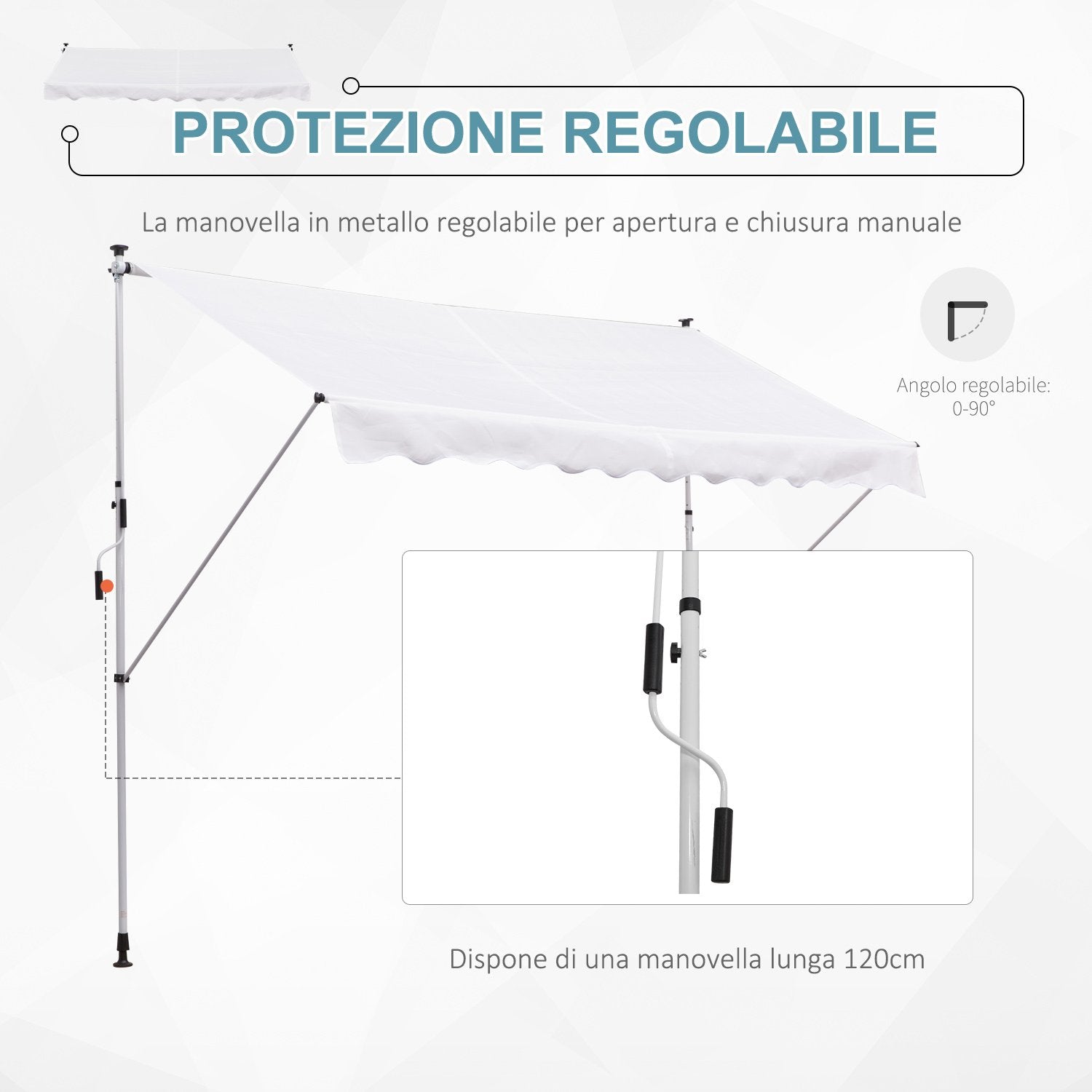 EASYCOMFORT Awning with Arms 3x1.5m with Crank and Telescopic Structure, White