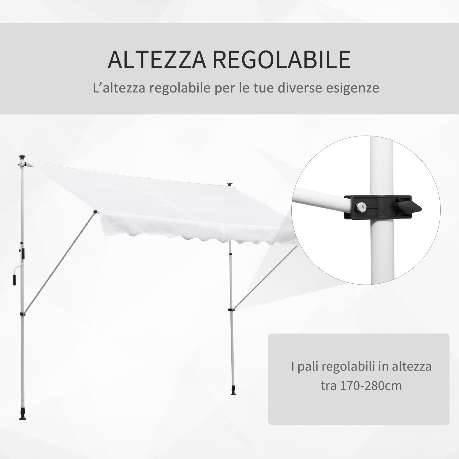 EASYCOMFORT Awning with Arms 3x1.5m with Crank and Telescopic Structure, White