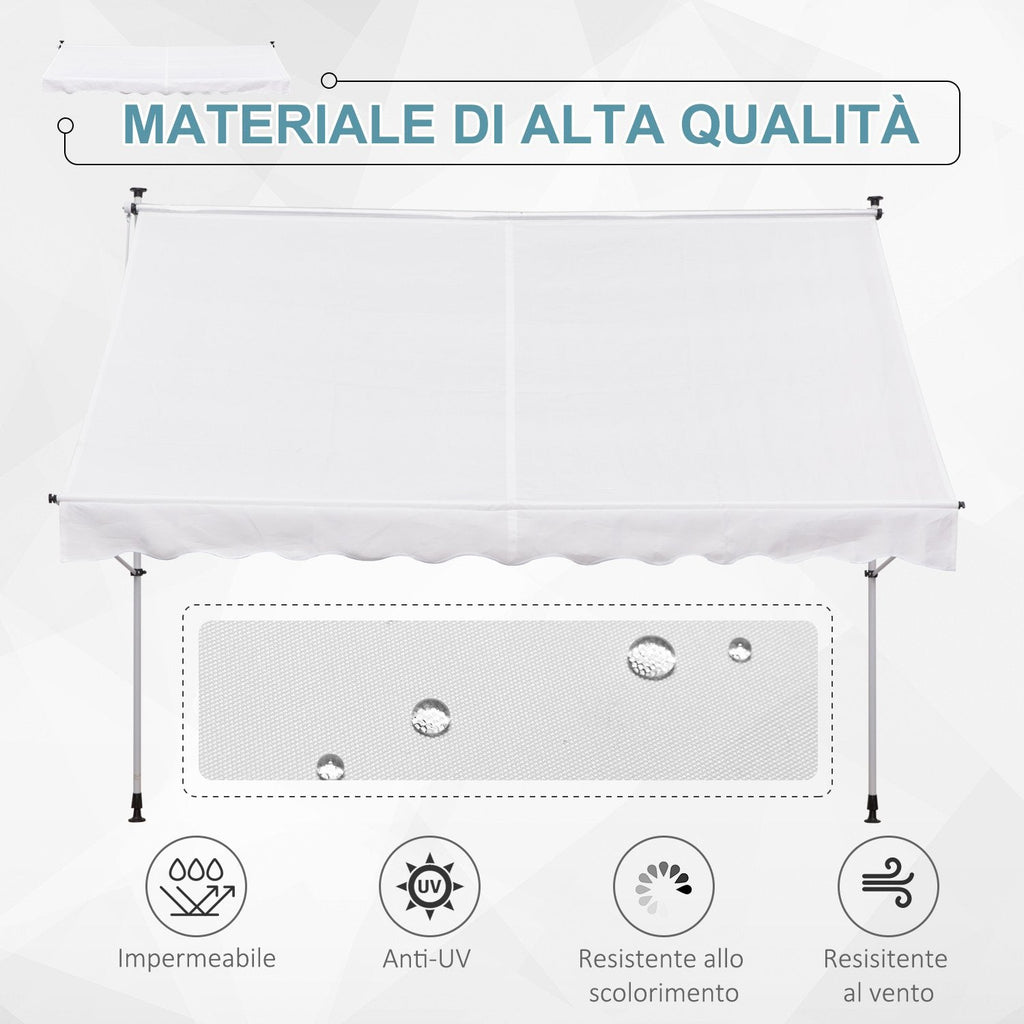 EASYCOMFORT Awning with Arms 3x1.5m with Crank and Telescopic Structure, White