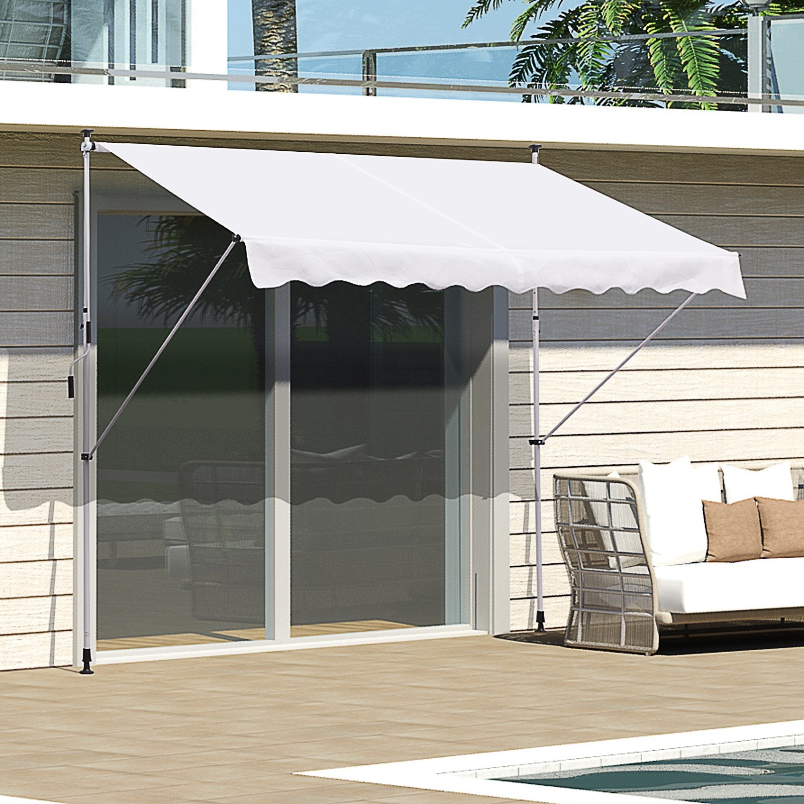 EASYCOMFORT Awning with Arms 3x1.5m with Crank and Telescopic Structure, White