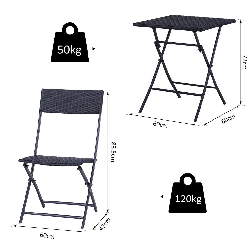 EASYCOMFORT Rattan Garden Furniture Set 1 Coffee Table and 2 Folding Garden Chairs 3pcs Black