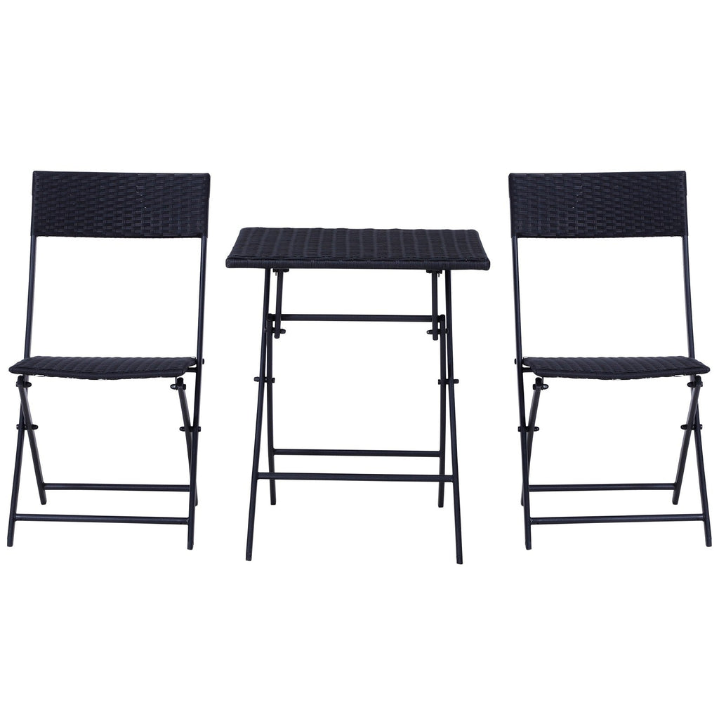 EASYCOMFORT Rattan Garden Furniture Set 1 Coffee Table and 2 Folding Garden Chairs 3pcs Black