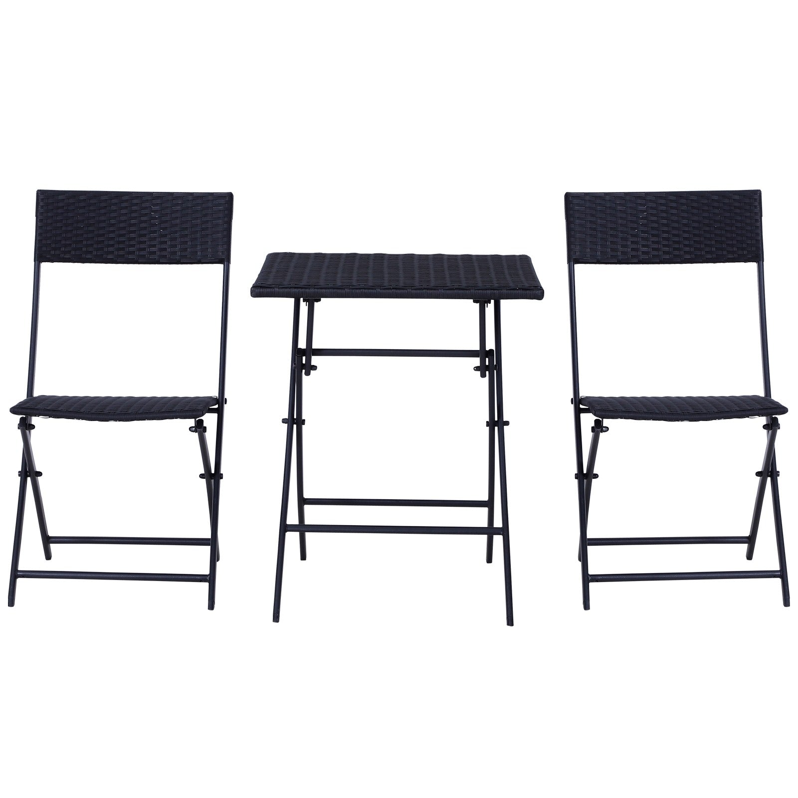 EASYCOMFORT Rattan Garden Furniture Set 1 Coffee Table and 2 Folding Garden Chairs 3pcs Black