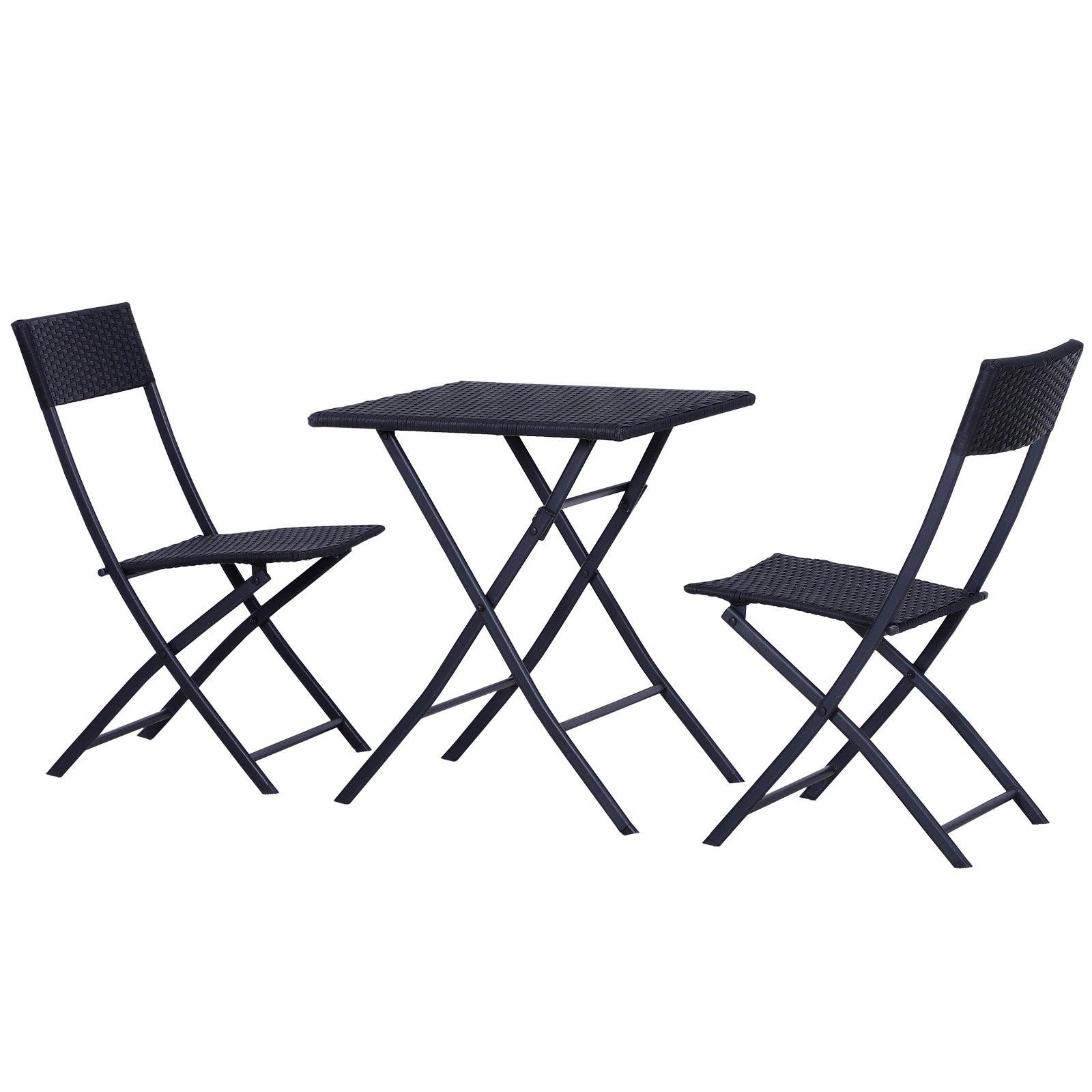 EASYCOMFORT Rattan Garden Furniture Set 1 Coffee Table and 2 Folding Garden Chairs 3pcs Black