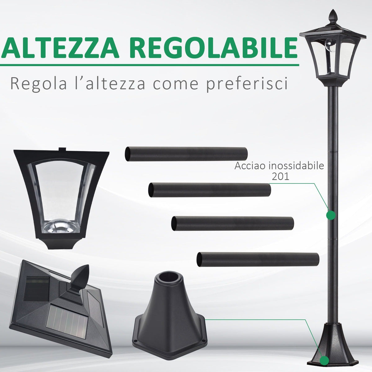 EasyComfort Solar LED tuinlamp 18×18×160cm zwart