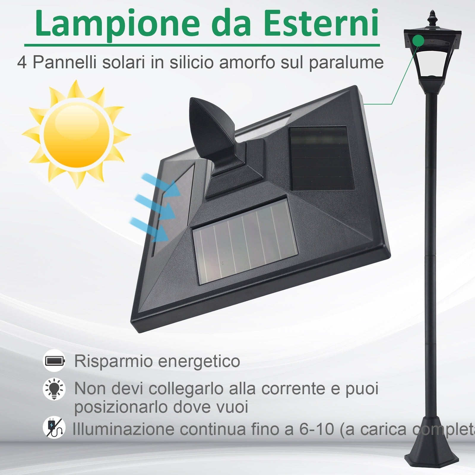 EasyComfort Solar LED tuinlamp 18×18×160cm zwart