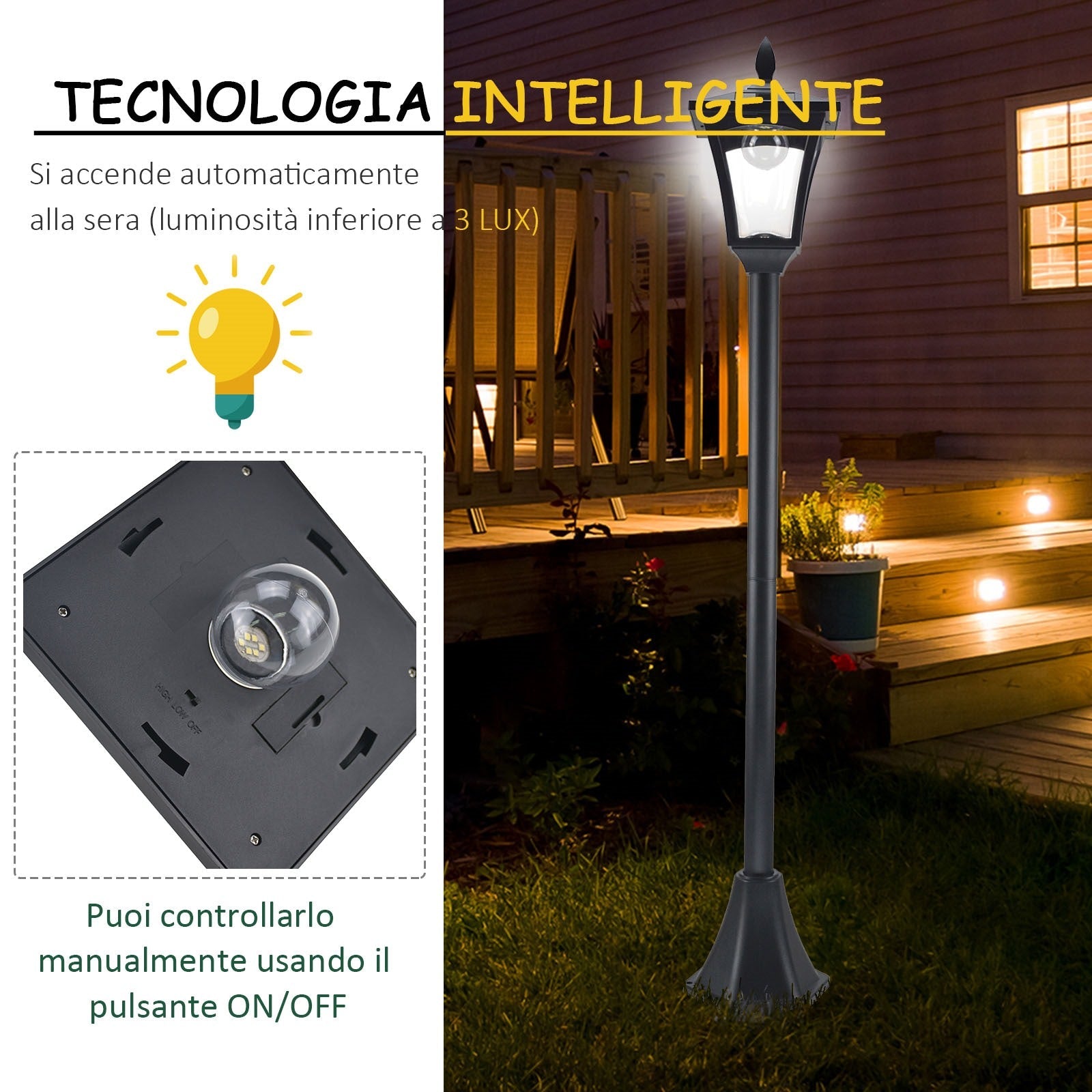 EasyComfort Solar LED tuinlamp 18×18×160cm zwart