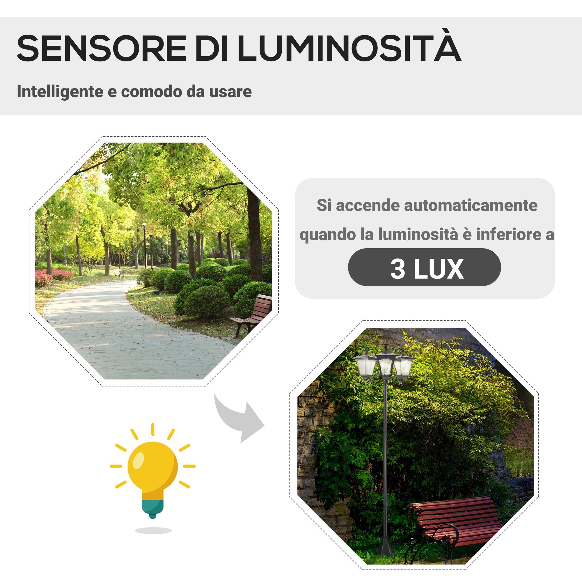 EasyComfort Solar Garden Lamp 3 LEDs Buitenlamp IP44 51.5×47×182.5cm