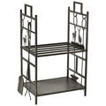 EASYCOMFORT Wrought Iron Wood Holder with Fireplace Tools and Handles, Raised Wood Holder Base and Decorations, 51.5x33x77cm - Black