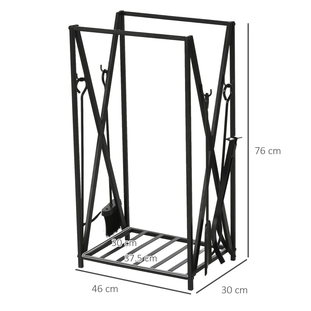 EASYCOMFORT Indoor and Outdoor Wood Holder in Steel, Wood Holder for Fireplace with Poker, Shovel, Brush and Pliers 46x30x76cm - Black