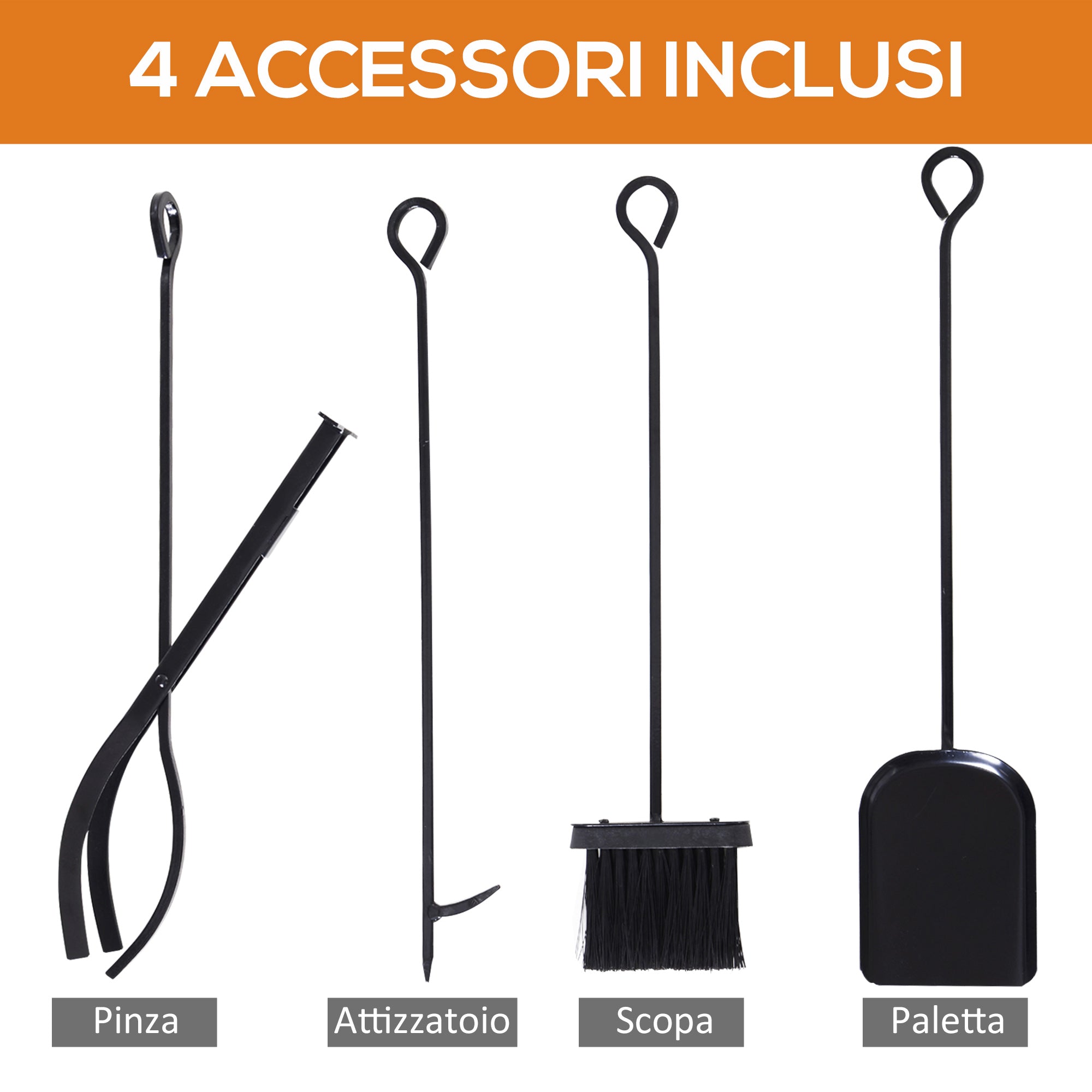 EASYCOMFORT Indoor and Outdoor Wood Holder in Steel, Wood Holder for Fireplace with Poker, Shovel, Brush and Pliers 46x30x76cm - Black