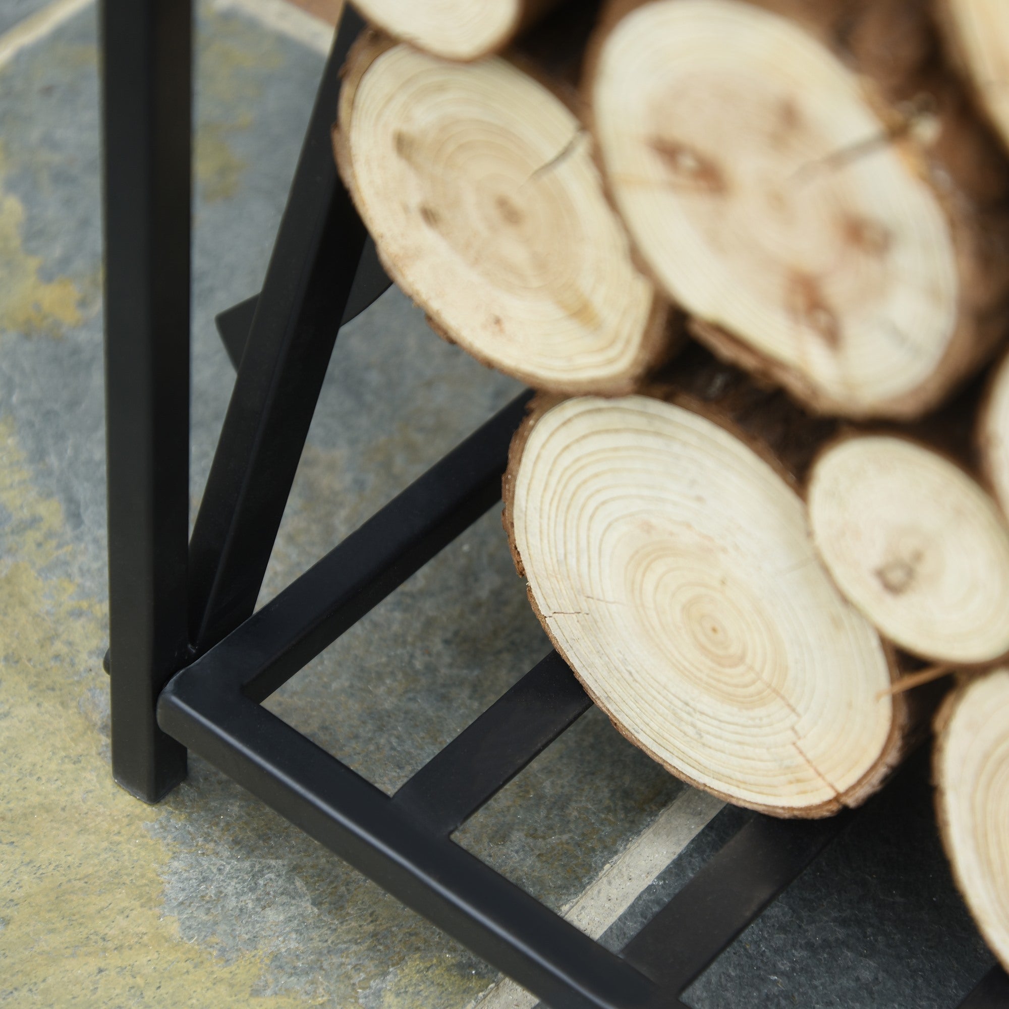 EASYCOMFORT Indoor and Outdoor Wood Holder in Steel, Wood Holder for Fireplace with Poker, Shovel, Brush and Pliers 46x30x76cm - Black