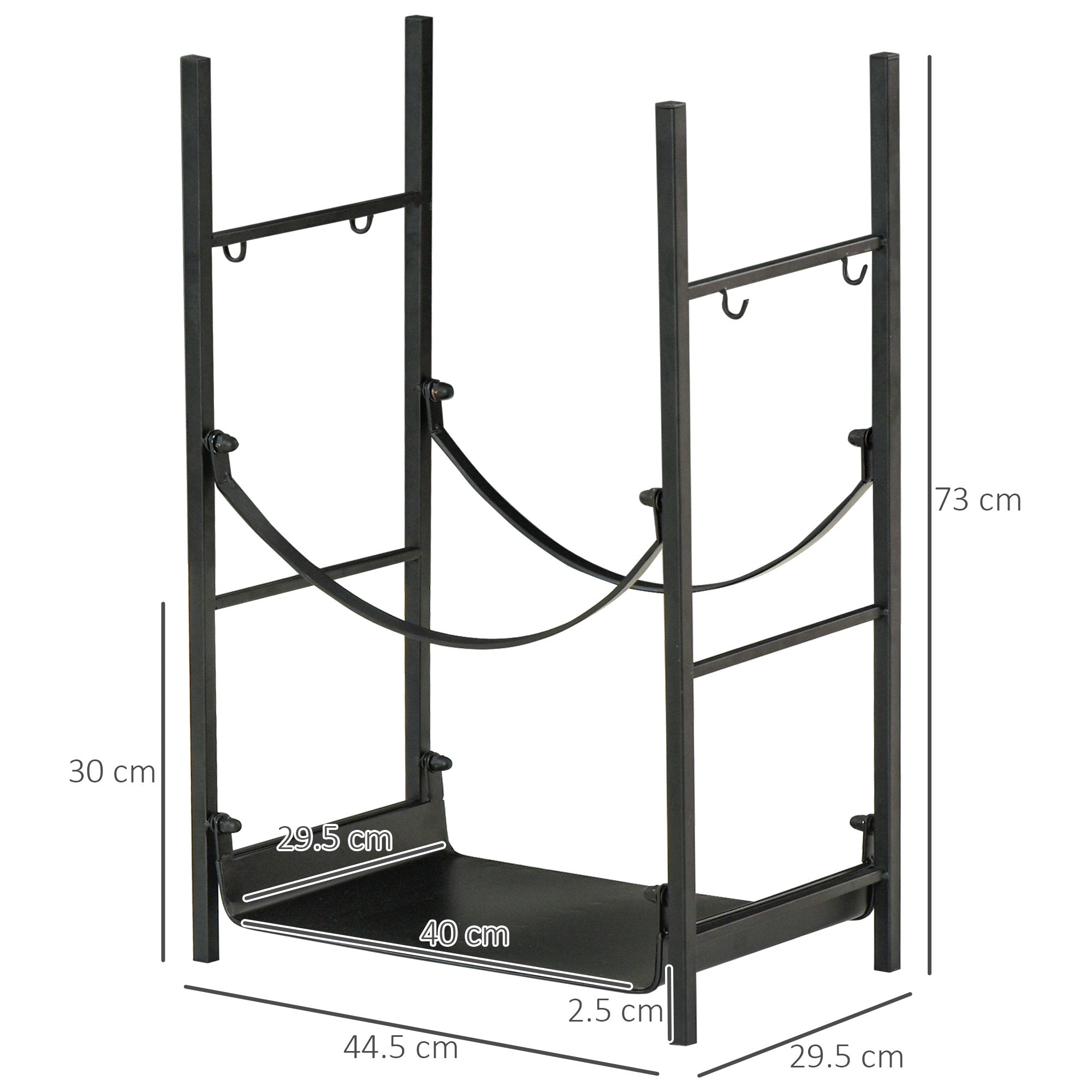 EASYCOMFORT Indoor and outdoor metal wood holder with shovel, broom, poker and tongs - Black