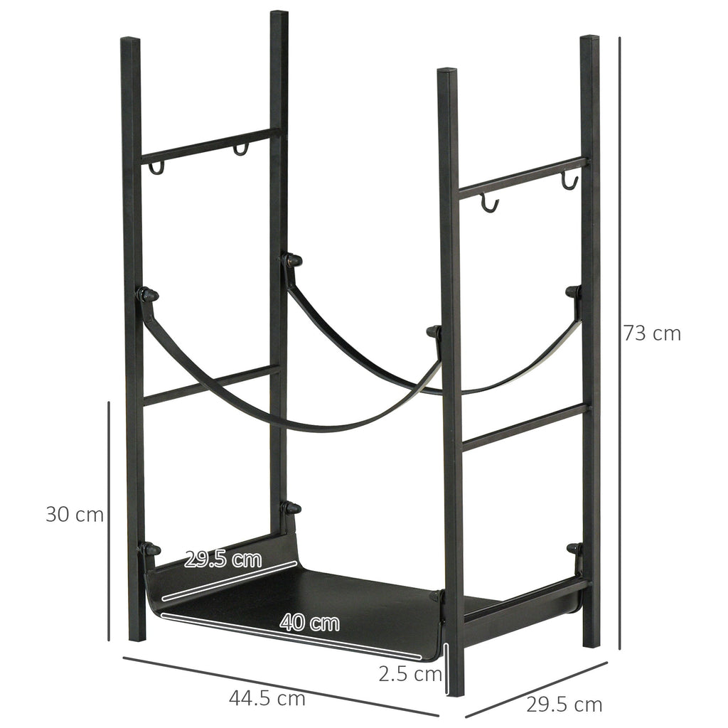 EASYCOMFORT Indoor and outdoor metal wood holder with shovel, broom, poker and tongs - Black