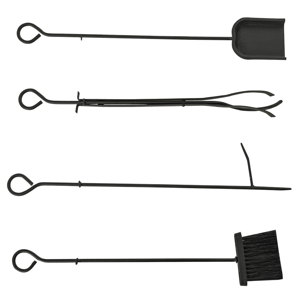EASYCOMFORT Indoor and outdoor metal wood holder with shovel, broom, poker and tongs - Black