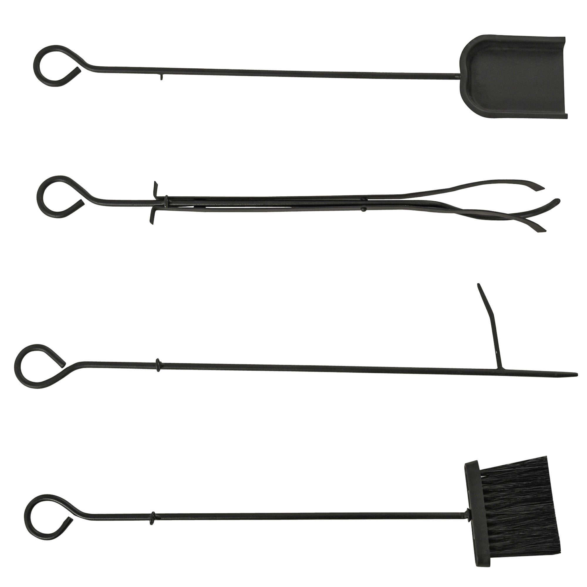 EASYCOMFORT Indoor and outdoor metal wood holder with shovel, broom, poker and tongs - Black