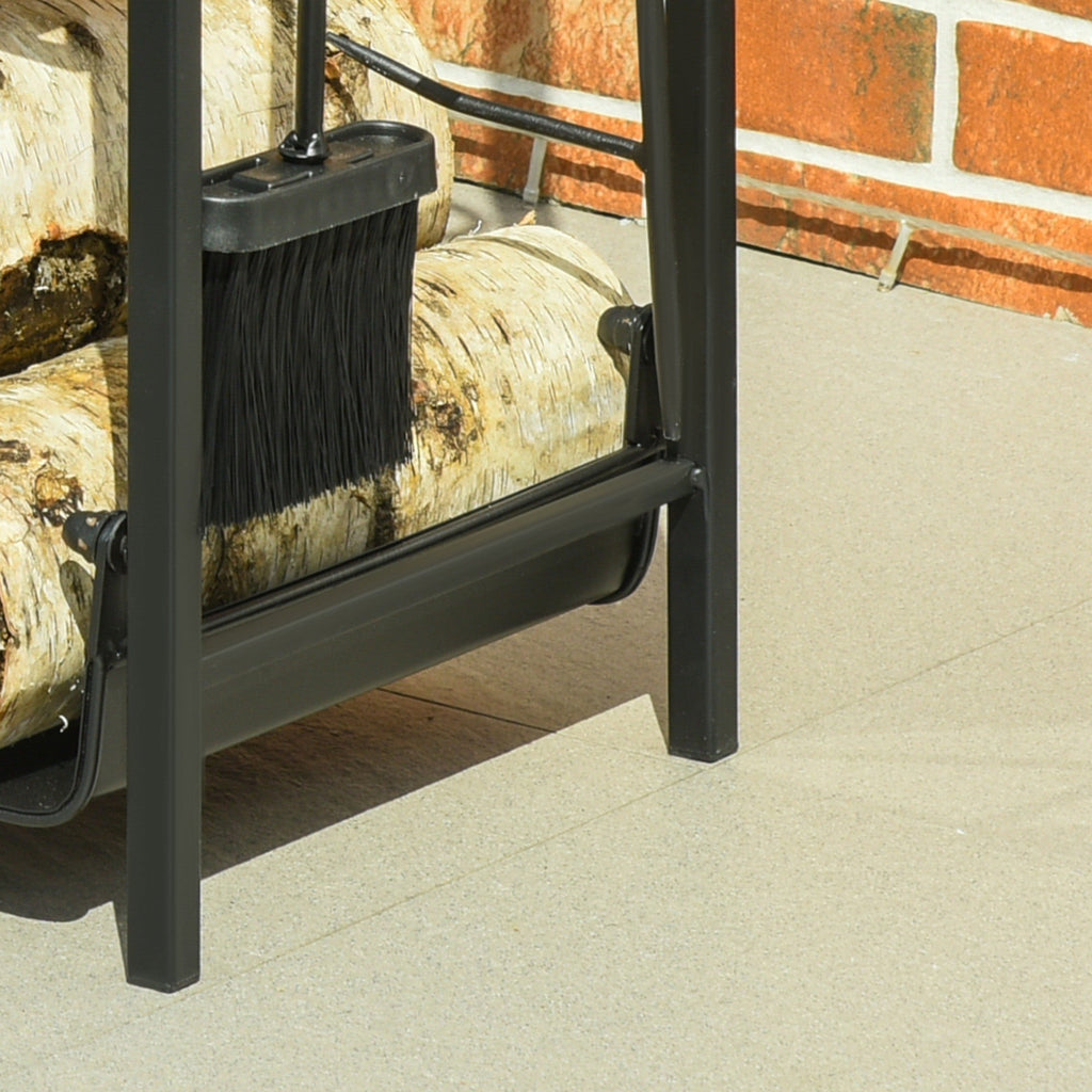 EASYCOMFORT Indoor and outdoor metal wood holder with shovel, broom, poker and tongs - Black