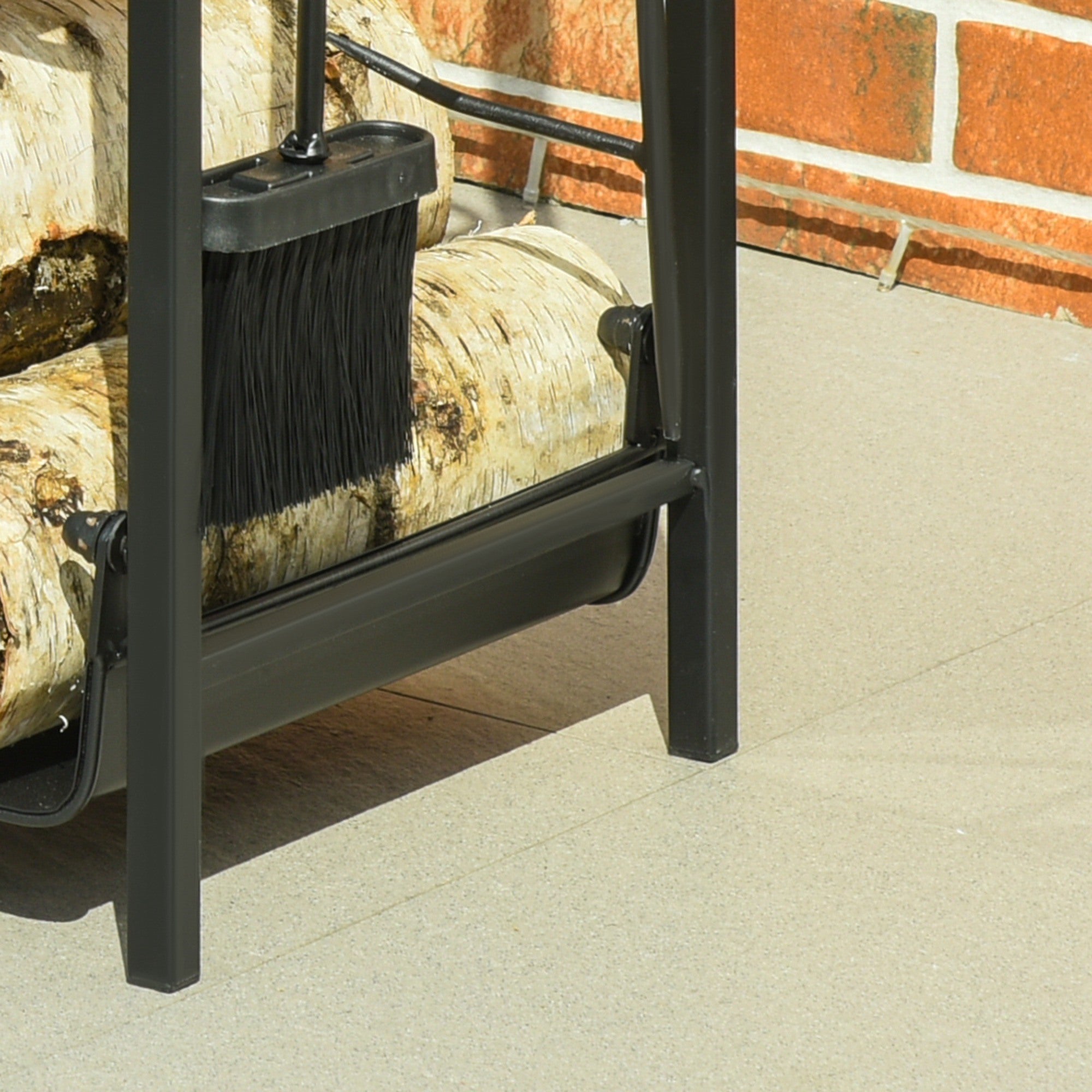 EASYCOMFORT Indoor and outdoor metal wood holder with shovel, broom, poker and tongs - Black