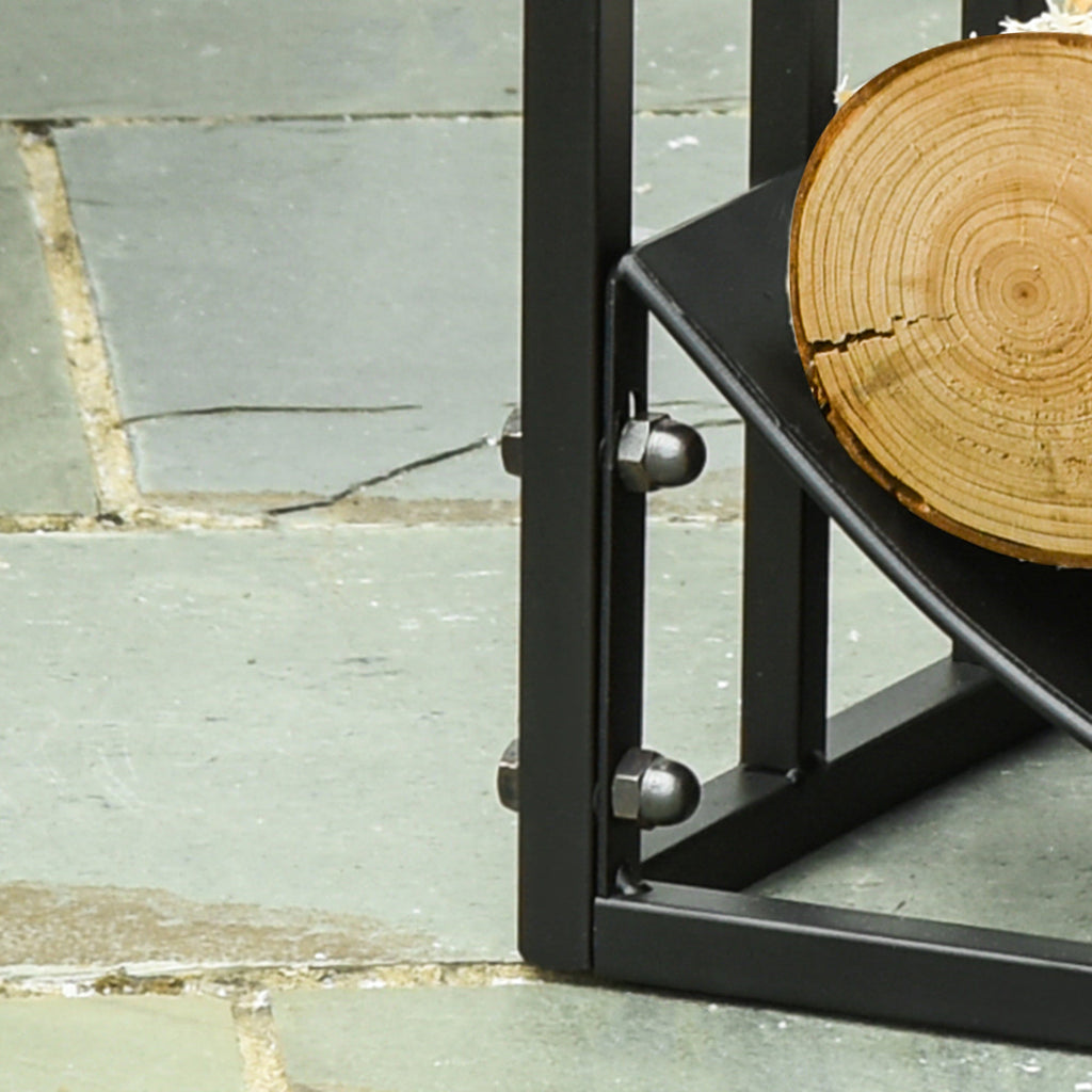 EASYCOMFORT Indoor and outdoor metal wood rack with curved shelf, up to 60kg of wood, black, 60.5x36x46.5cm