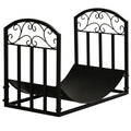 EASYCOMFORT Indoor and outdoor metal wood rack with curved shelf, up to 60kg of wood, black, 60.5x36x46.5cm