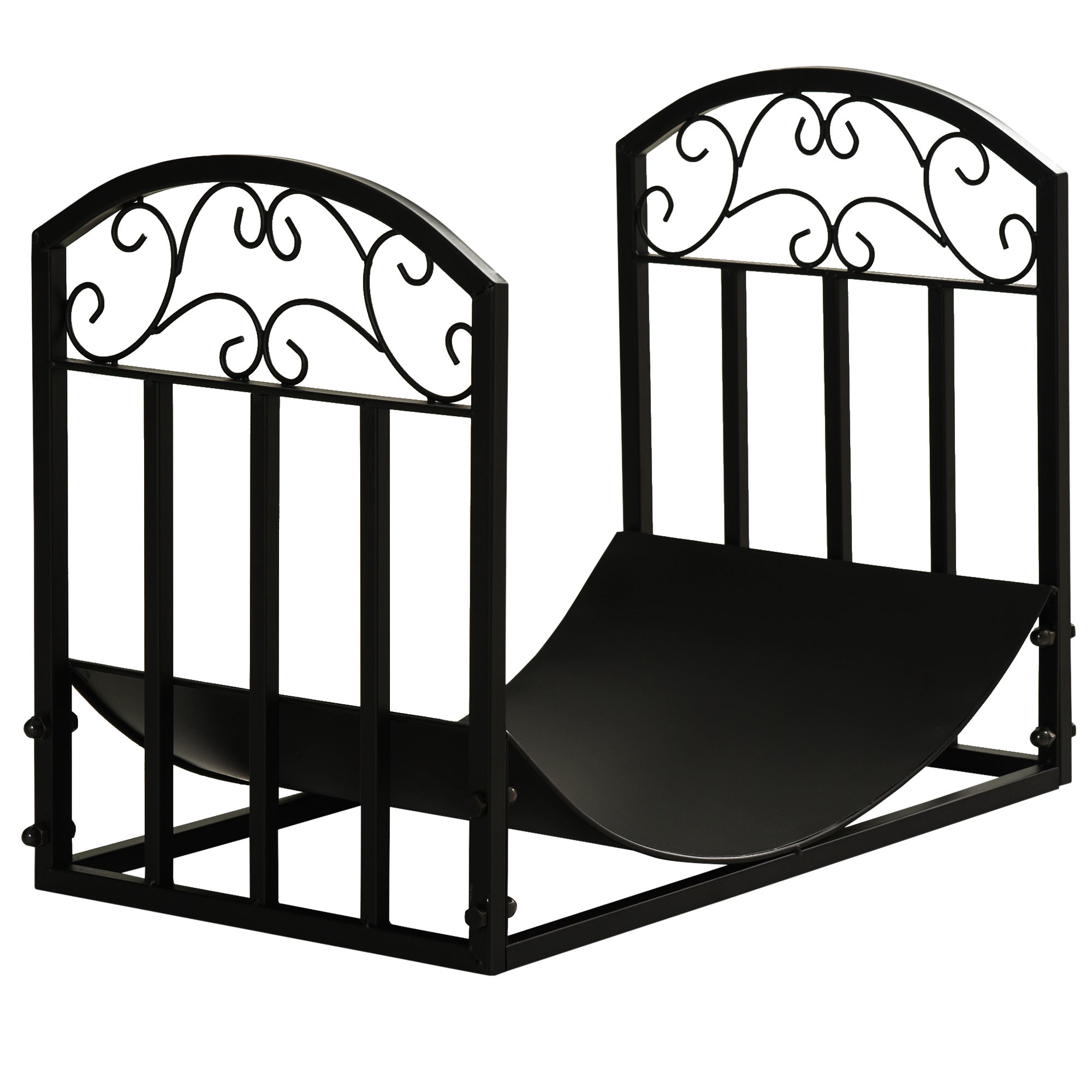 EASYCOMFORT Indoor and outdoor metal wood rack with curved shelf, up to 60kg of wood, black, 60.5x36x46.5cm