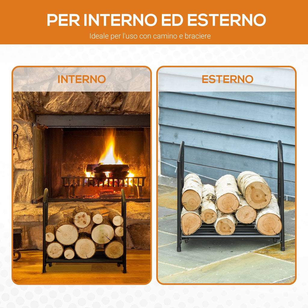 EASYCOMFORT Wood holder for indoor and outdoor fireplace in metal with raised base for 50kg of wood, 39.5x31.5x39.5cm - Black