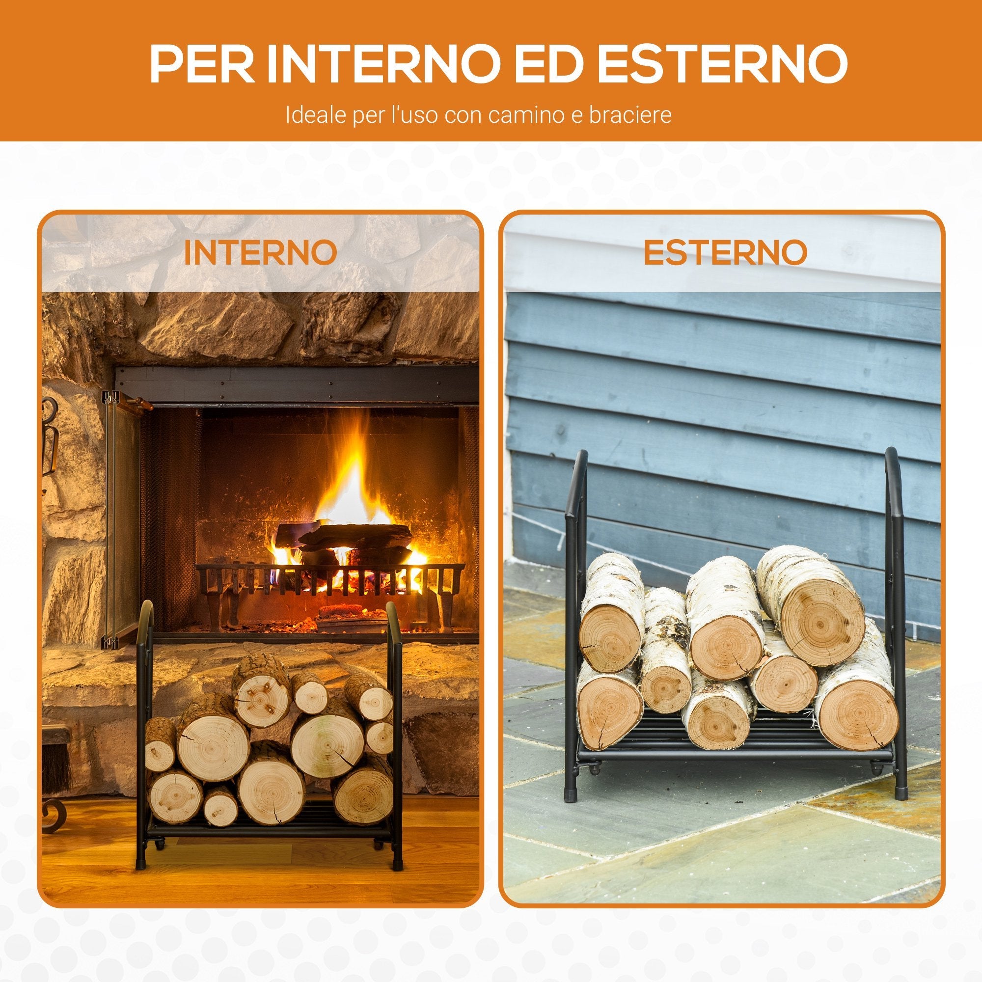 EASYCOMFORT Wood holder for indoor and outdoor fireplace in metal with raised base for 50kg of wood, 39.5x31.5x39.5cm - Black