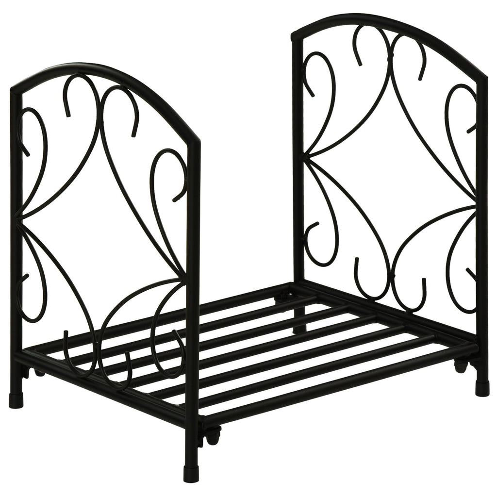 EASYCOMFORT Wood holder for indoor and outdoor fireplace in metal with raised base for 50kg of wood, 39.5x31.5x39.5cm - Black