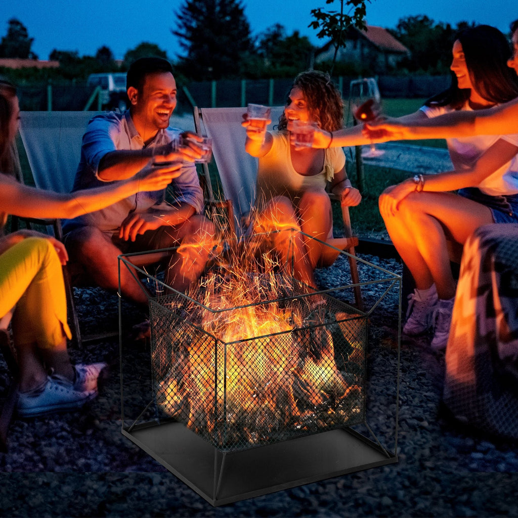 EASYCOMFORT Portable Wood Fired Garden Brazier with Poker 45x45x43cm Black