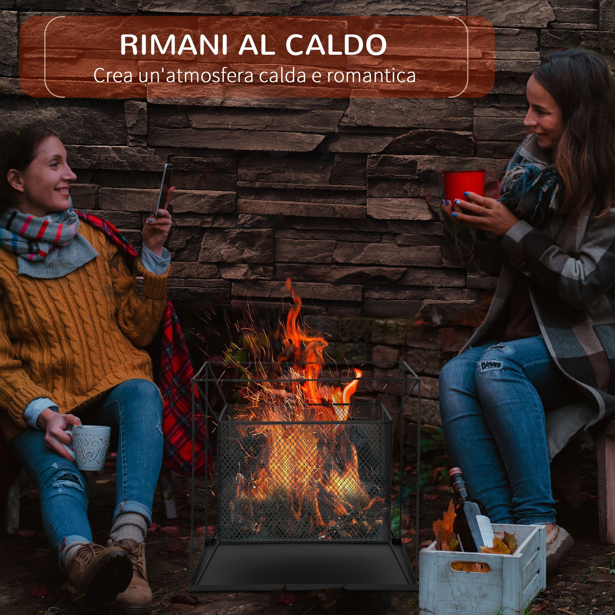 EASYCOMFORT Portable Wood Fired Garden Brazier with Poker 45x45x43cm Black