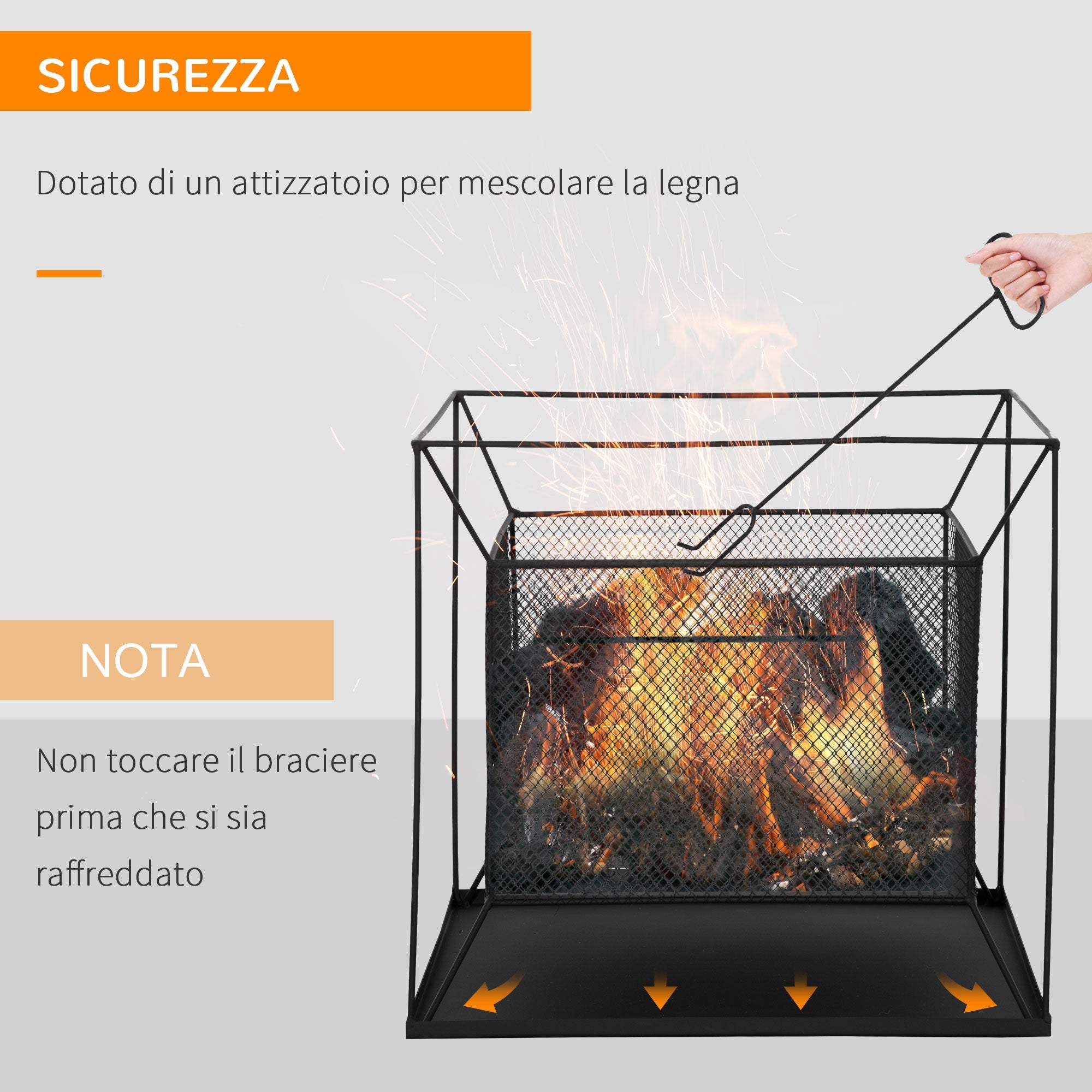 EASYCOMFORT Portable Wood Fired Garden Brazier with Poker 45x45x43cm Black