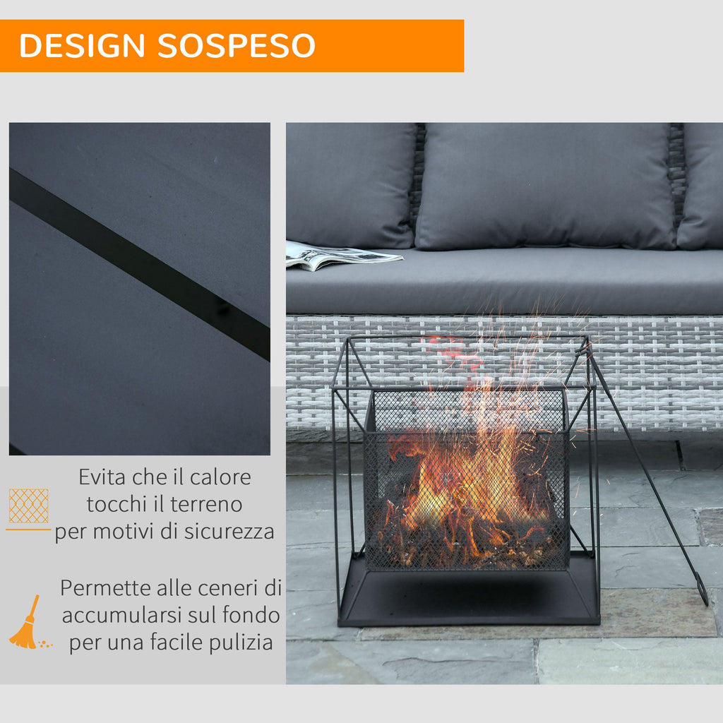 EASYCOMFORT Portable Wood Fired Garden Brazier with Poker 45x45x43cm Black