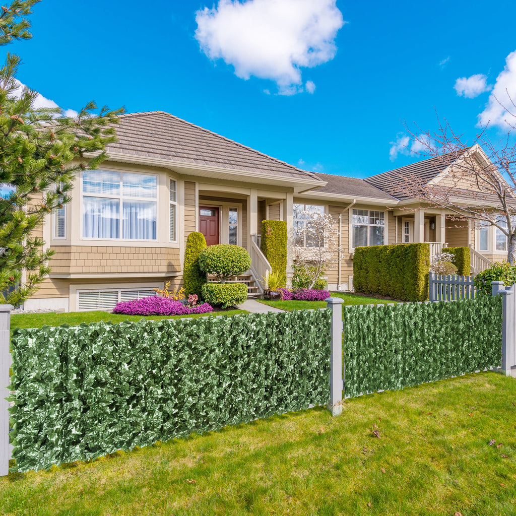 EASYCOMFORT Roll of Artificial Hedge for Balcony and Garden in Anti-UV PE, Fake Hedge with Dark Green Leaves 240x100cm