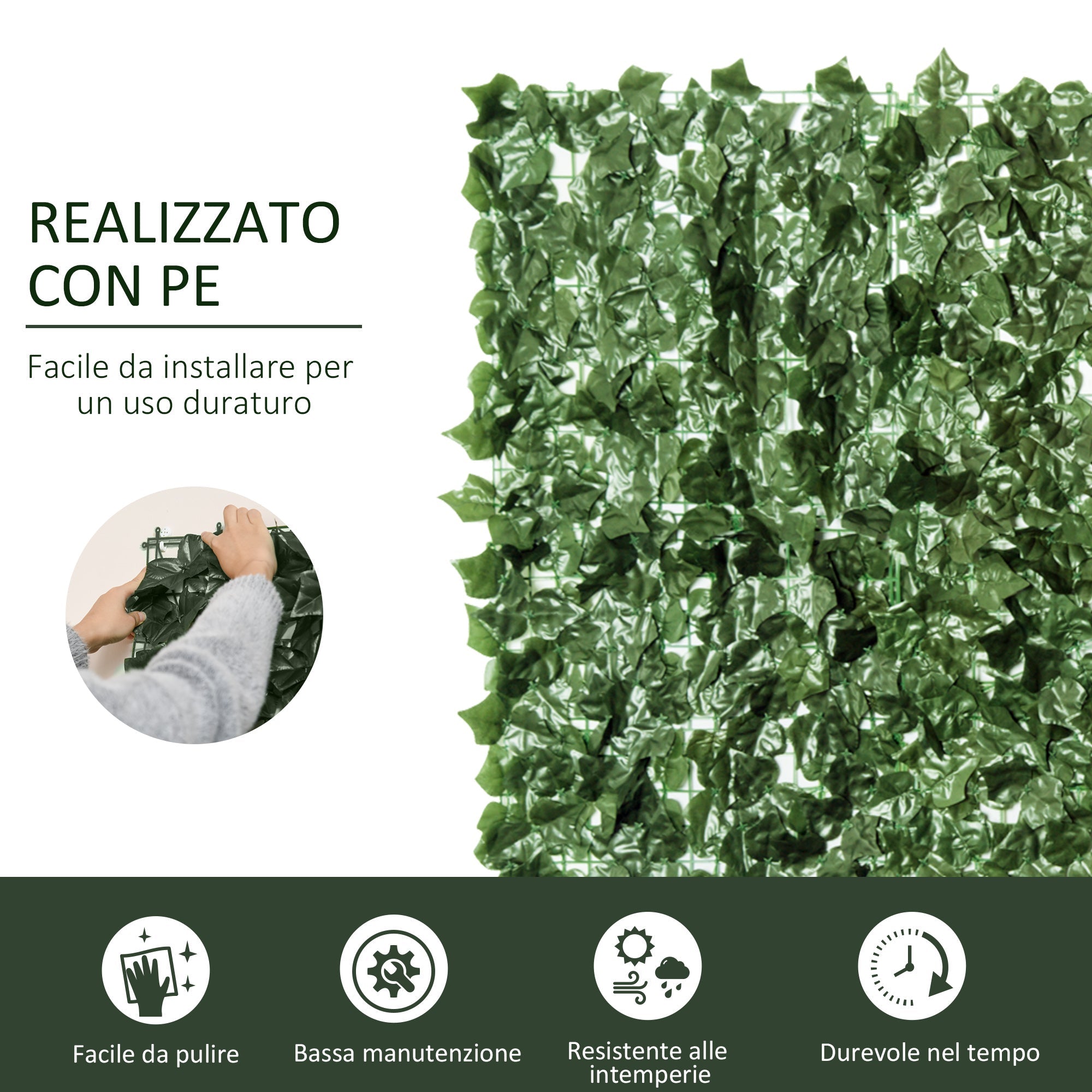 EASYCOMFORT Roll of Artificial Hedge for Balcony and Garden in Anti-UV PE, Fake Hedge with Dark Green Leaves 240x100cm
