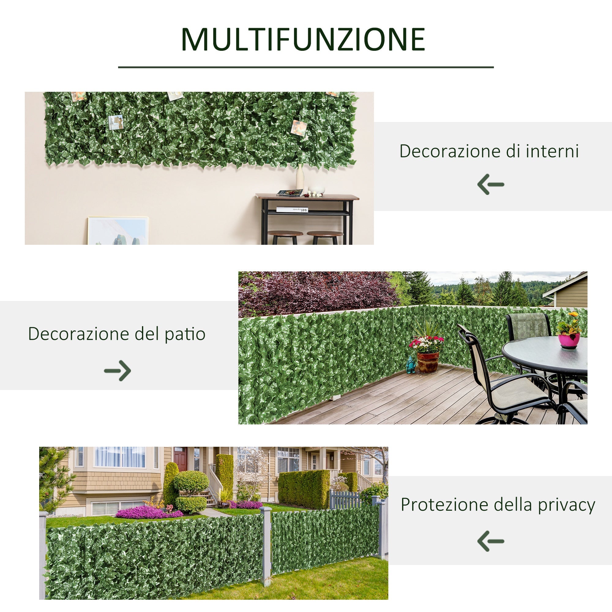 EASYCOMFORT Roll of Artificial Hedge for Balcony and Garden in Anti-UV PE, Fake Hedge with Dark Green Leaves 240x100cm