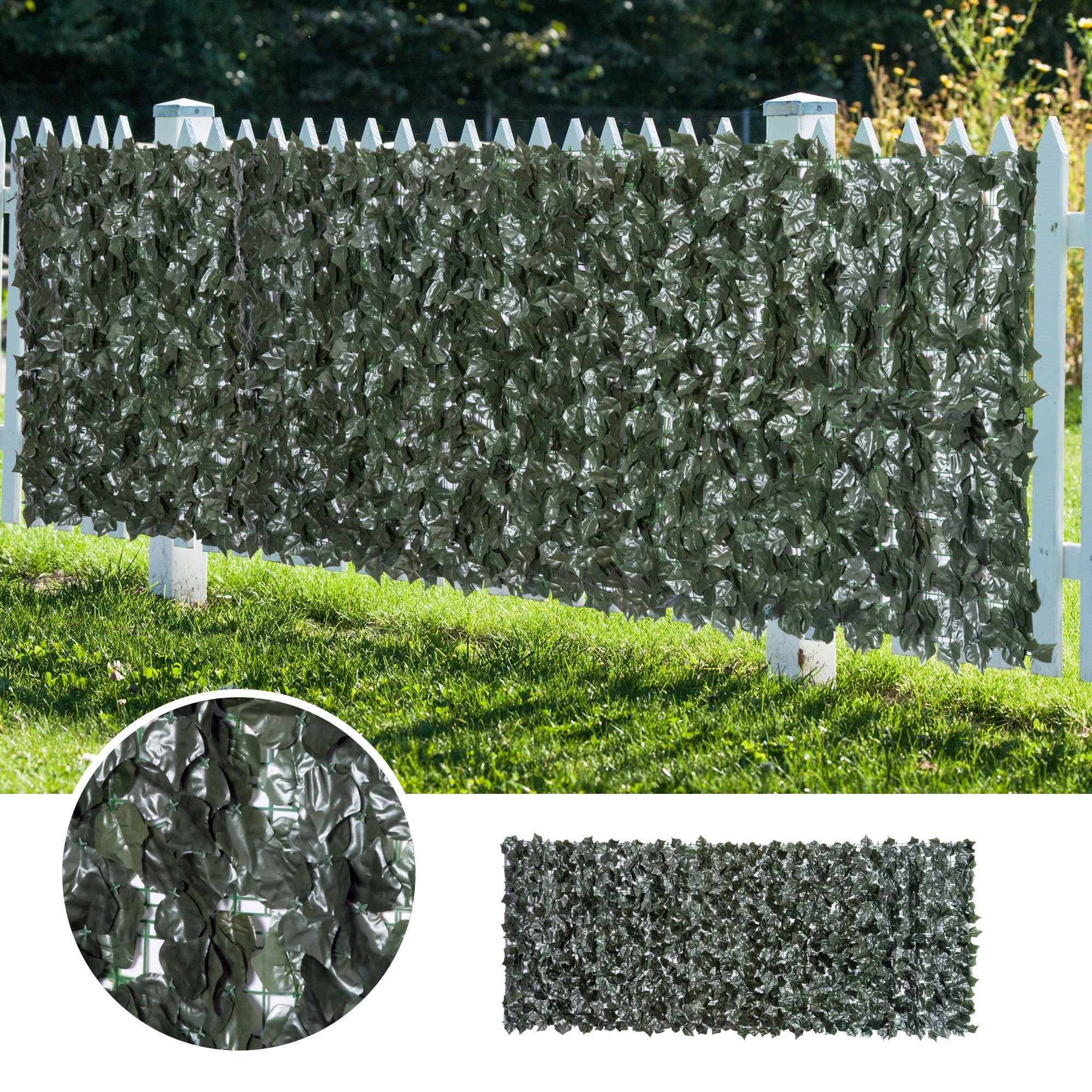 EASYCOMFORT Roll of Artificial Hedge for Balcony and Garden in Anti-UV PE, Fake Hedge with Dark Green Leaves 240x100cm