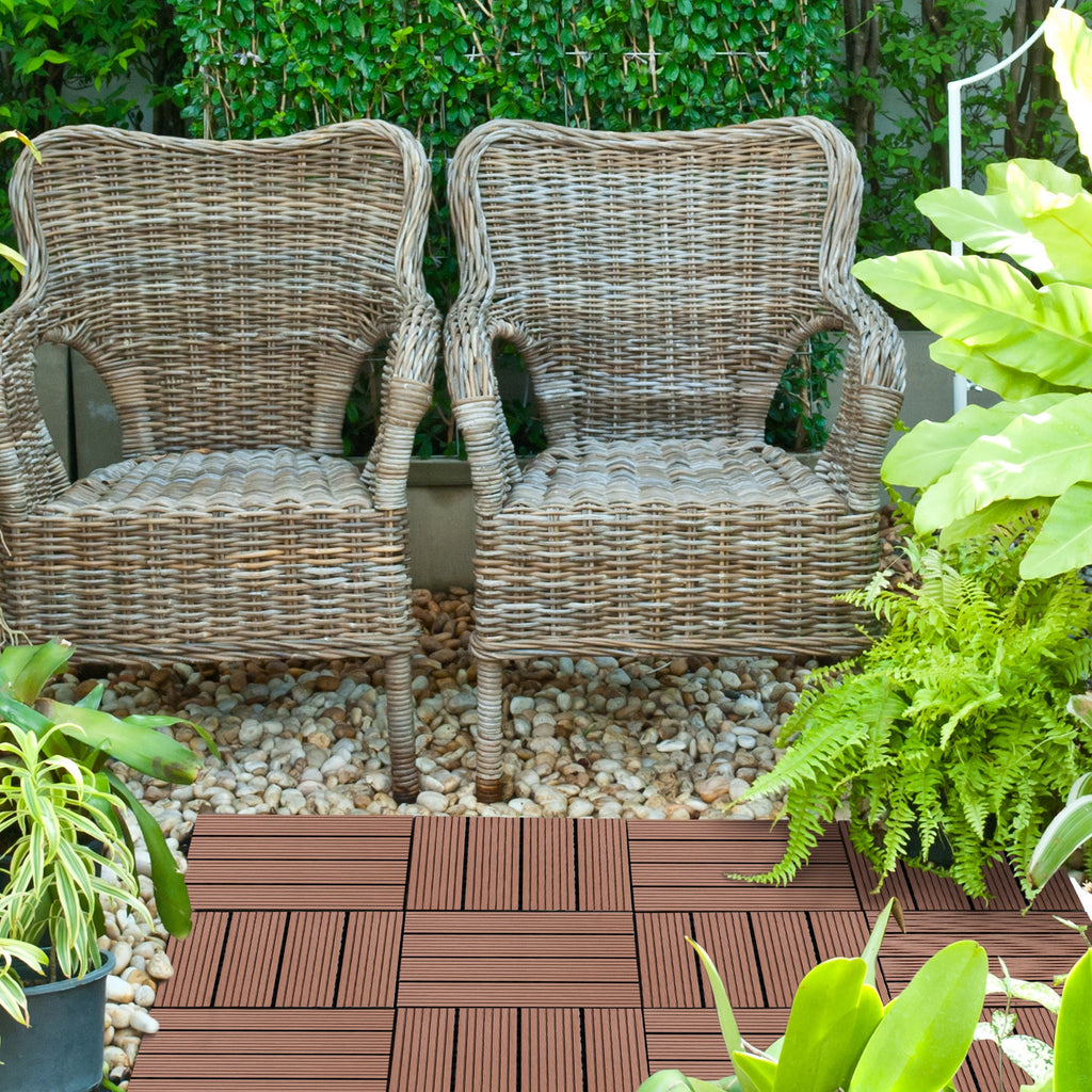 EASYCOMFORT Nesting Garden Tiles Set of 11 Outdoor Tiles 30x30 cm Brown