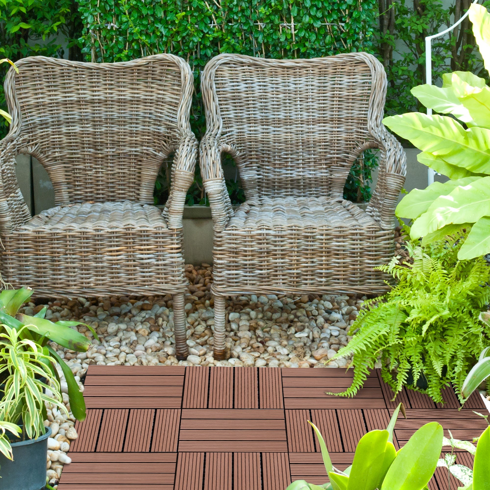EASYCOMFORT Nesting Garden Tiles Set of 11 Outdoor Tiles 30x30 cm Brown