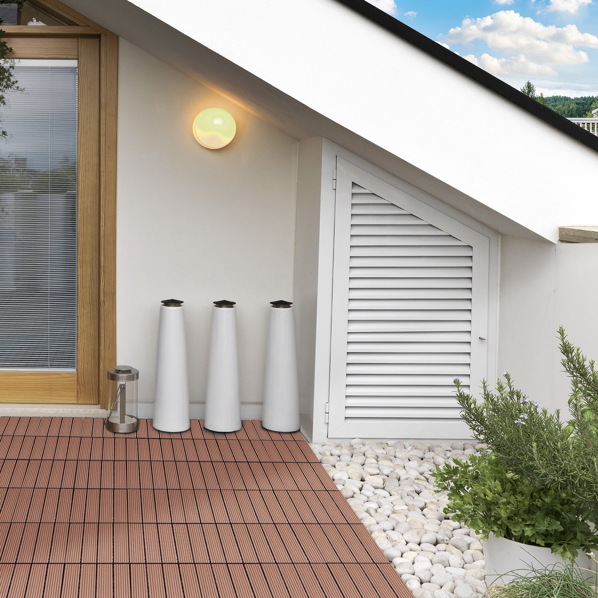 EASYCOMFORT Nesting Garden Tiles Set of 11 Outdoor Tiles 30x30 cm Brown