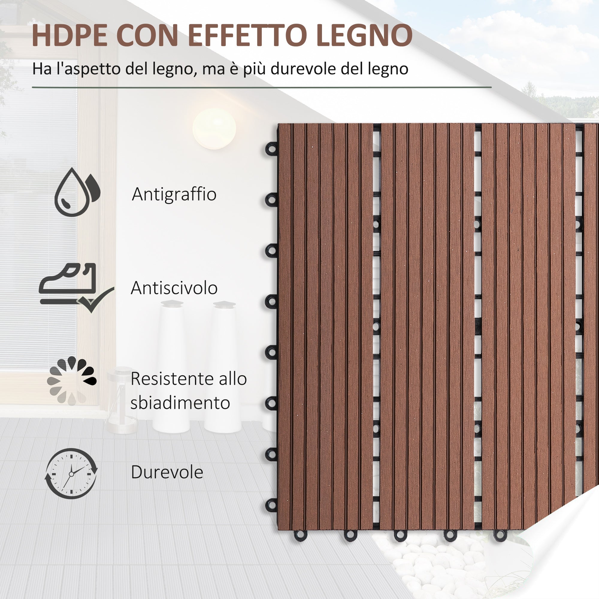 EASYCOMFORT Nesting Garden Tiles Set of 11 Outdoor Tiles 30x30 cm Brown
