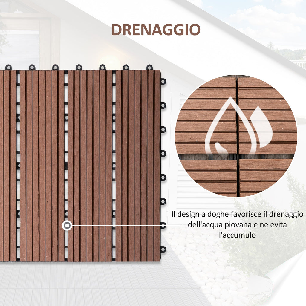 EASYCOMFORT Nesting Garden Tiles Set of 11 Outdoor Tiles 30x30 cm Brown