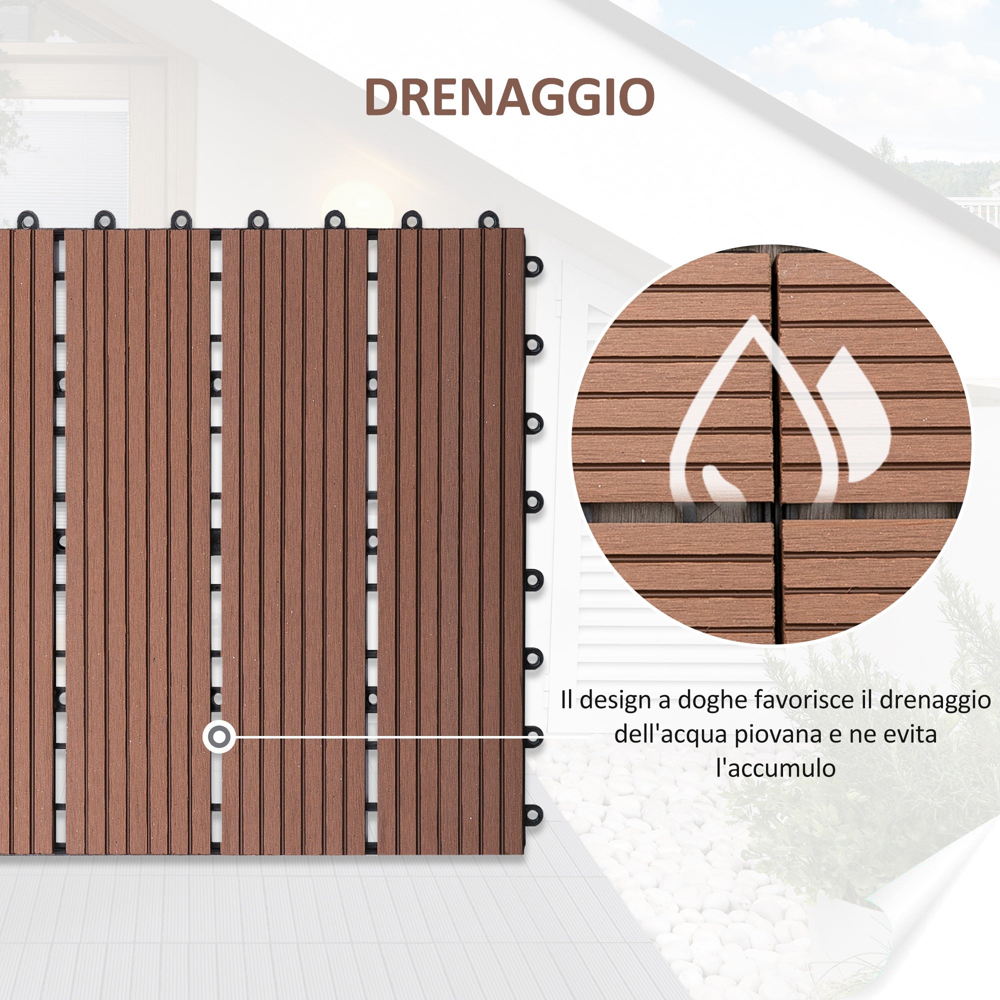 EASYCOMFORT Nesting Garden Tiles Set of 11 Outdoor Tiles 30x30 cm Brown
