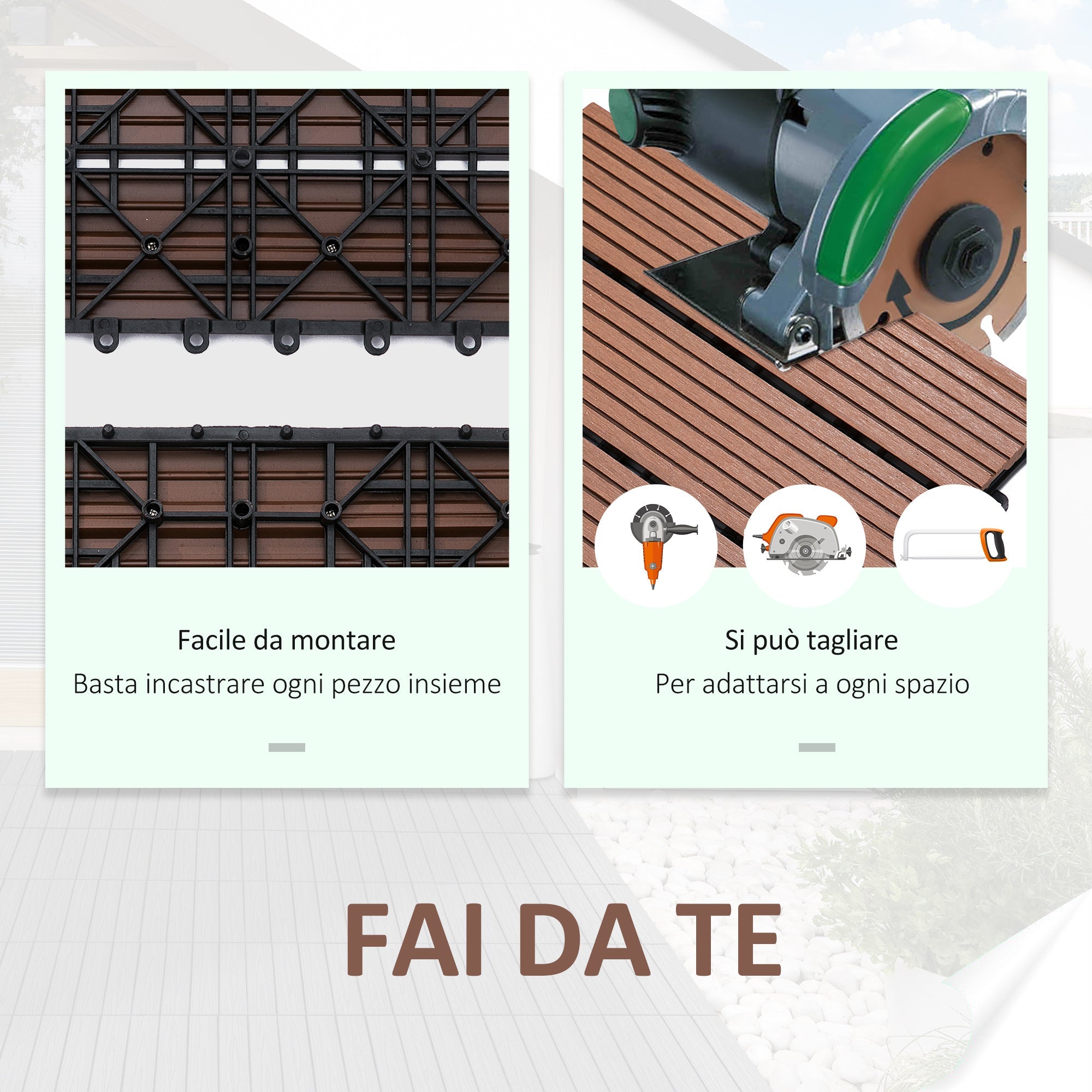 EASYCOMFORT Nesting Garden Tiles Set of 11 Outdoor Tiles 30x30 cm Brown