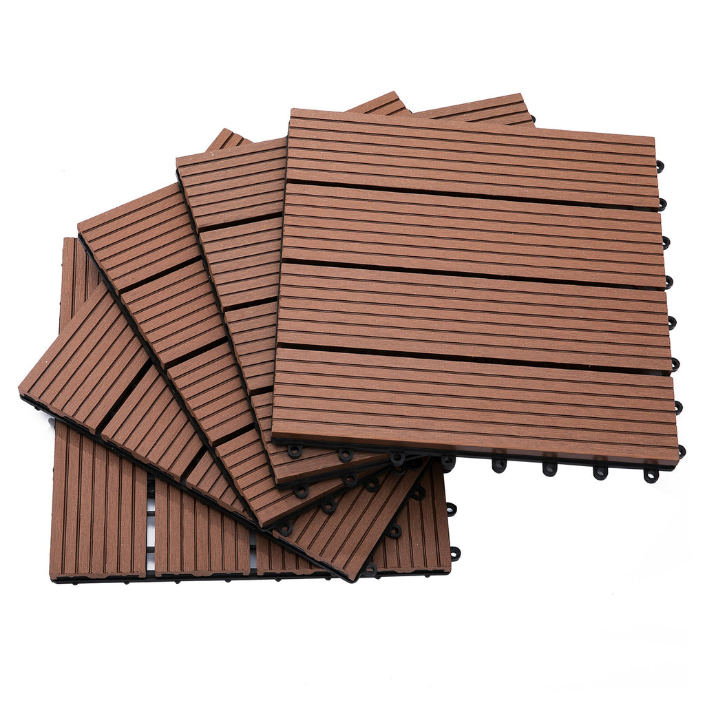 EASYCOMFORT Nesting Garden Tiles Set of 11 Outdoor Tiles 30x30 cm Brown