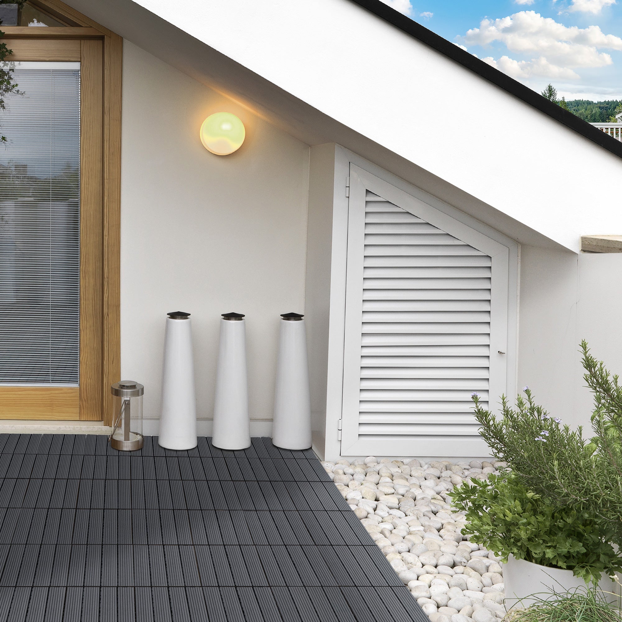EASYCOMFORT Interlocking Garden Tiles Set of 11 Tiles，Outdoor Garden Flooring 30x30 cm Gray