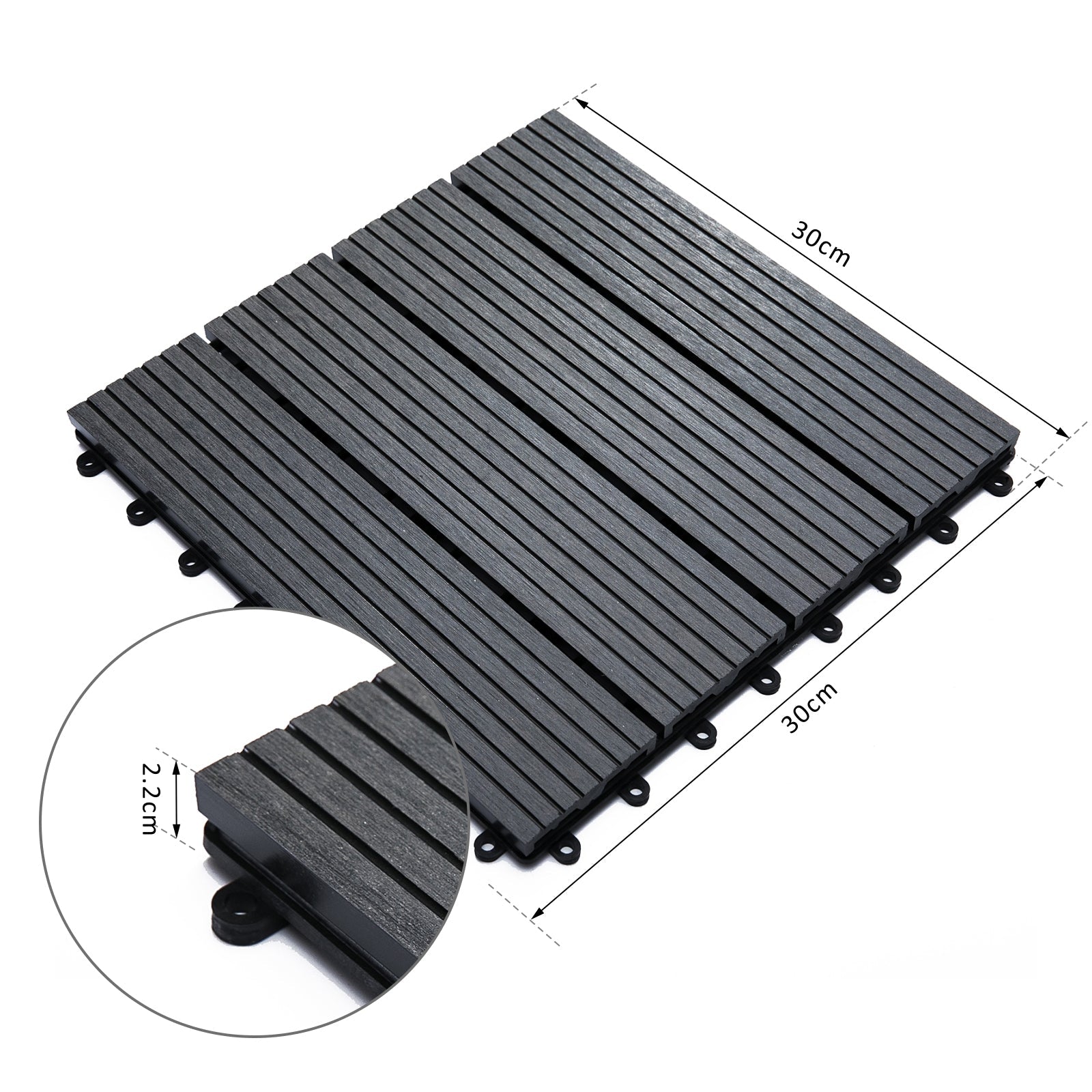 EASYCOMFORT Interlocking Garden Tiles Set of 11 Tiles，Outdoor Garden Flooring 30x30 cm Gray