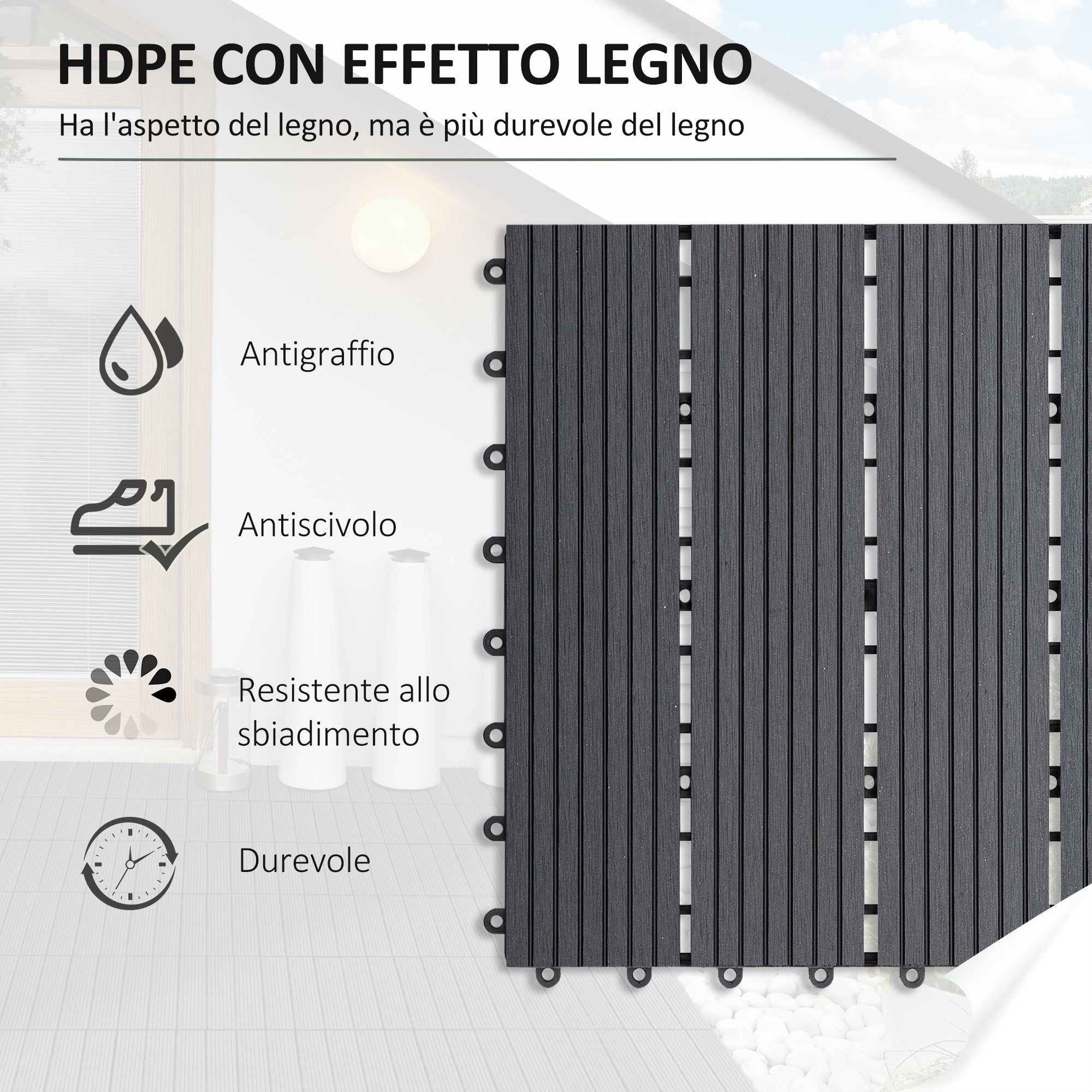 EASYCOMFORT Interlocking Garden Tiles Set of 11 Tiles，Outdoor Garden Flooring 30x30 cm Gray